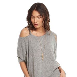 Chaser Women's Size Medium Boxy Deconstructed Grey Cut‎ Out Tee with Pocket
